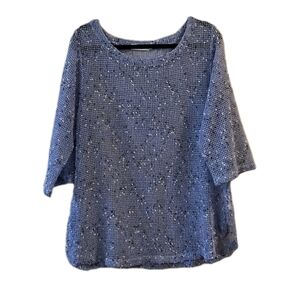 Lulu B Blue Speckled Knit Mesh Tunic Top Women's Large Boho Coastal Beach Breezy